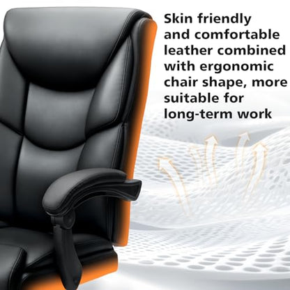 WAILOR 400lbs Office Chair with Foot Rest, Reclining Big and Tall Office Chair with Lumbar Support Spring Cushion, High Back PU Leather Computer Chair,Comfy Desk Chair for Home Office - color: Black