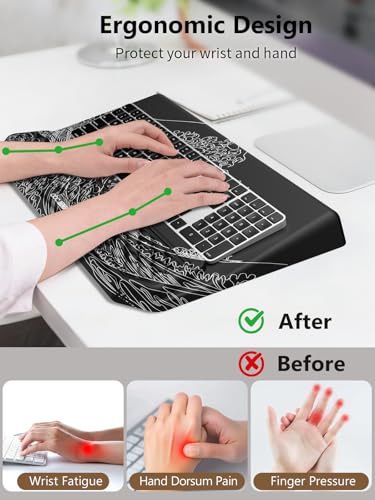 2-in-1 Ergonomic Keyboard Stand with Wrist Rest, Kanagawa Wave - color: Black Wave