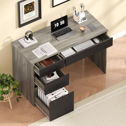 4 EVER WINNER Computer Desk with Drawers, 48 Inch Fluted Desk with Storage - color: Grey, size: 48 Inch