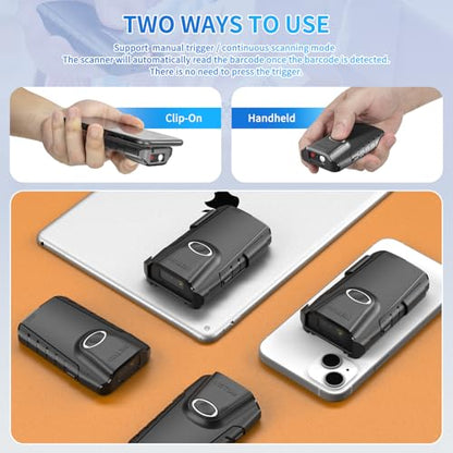 NETUM Bluetooth 2D Barcode Scanner, 3-in-1 Portable QR Bar Code Reader | Automatic Wireless Gun Scan Back Clip Work with Tablet iOS Android Windows MacOS for Warehouse Inventory POS (2D - E800) - size: 2D - E800