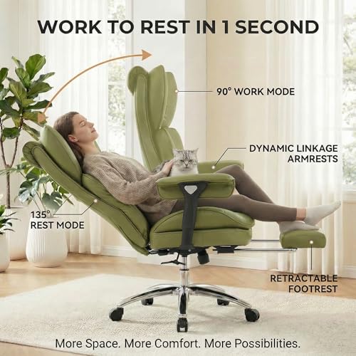 Big & Tall Office Chair, 400lbs Executive Chair with Footrest, Green - color: Green