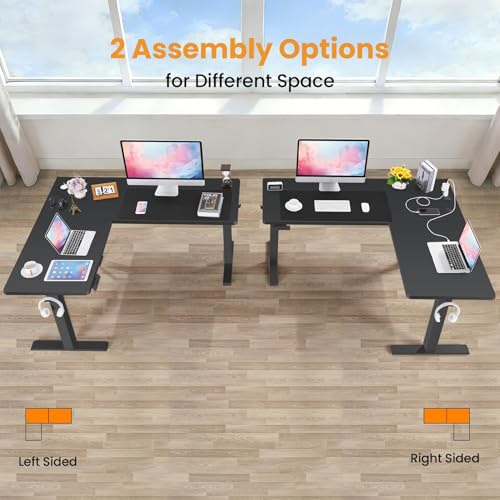 63 Inch Reversible L Shaped Standing Desk with Power Outlets, Black - color: Black, size: 63×55'' with Outlet