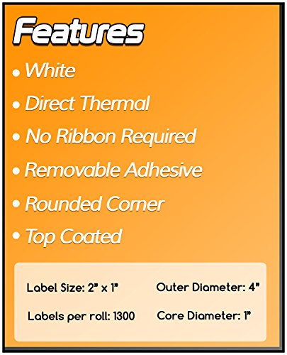 Removable Direct Thermal Labels, 2" x 1", 26000 Labels (20 Rolls,1300/Roll) | Compatible with Rollo & Zebra Desktop Printers, 1" Core, Perforated, Water & Oil Resistant - size: 2" x 1" (Removable) - 20 Rolls