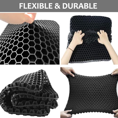 Gel Seat Cushion for Long Sitting, Double Thick, Pressure Relief | Cooling, Soft&Breathable | Sciatica, Hip&Coccyx Pain Relief | Gel Cushion for Office Chair, Home, Car, Wheelchair | Anti-Slip - color: Black