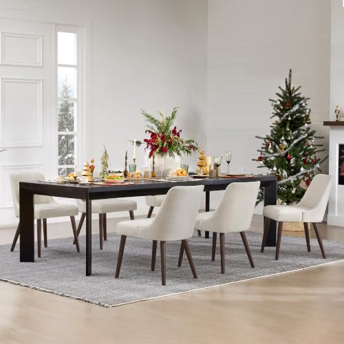 CHITA Mid-Century Modern Dining Chair, Upholstered Fabric Accent Chair,Set of 6, Ivory - color: Fabric Ivory, 6pcs