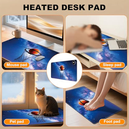 Heated Desk Pad 23.6" x 14.2" 3 Large Heated Mouse Pad with Heat Levels (40°C/45°C/50°C) & 3H Auto Shut-Off Desk Mat Fast Heating PU Leather Warmer Mousepad for Home Office - Basketball in Galaxy - color: Basketball in Galaxy, size: 23.6 x 14.2 inch