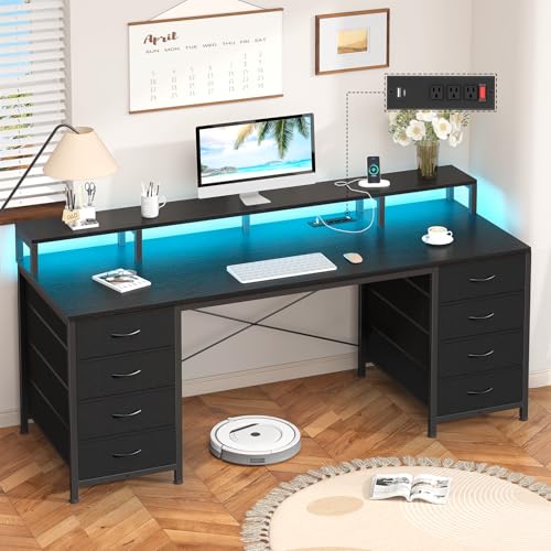 60" Computer Desk with 8 Drawers & Monitor Stand for Home Office, Bedroom - color: Black, size: 18.9"D x 59.8"W x 34.9"H