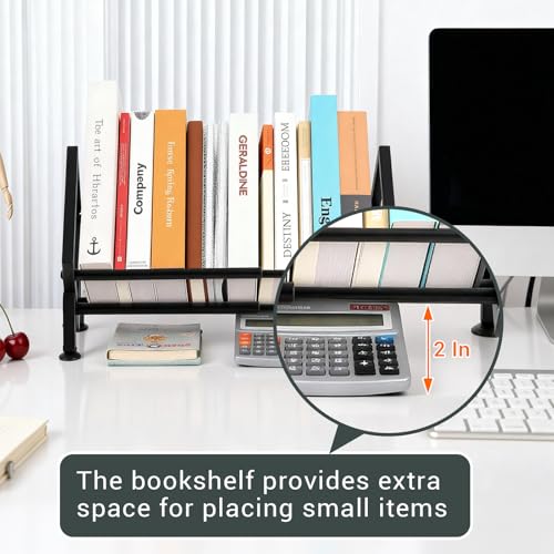 Expandable Desktop Bookshelf Organizer, Metal Small Tabletop Book Rack (1, Black-1) - color: Black-1