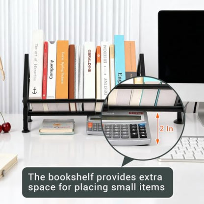 Expandable Desktop Bookshelf Organizer, Metal Small Tabletop Book Rack (1, Black-1) - color: Black-1