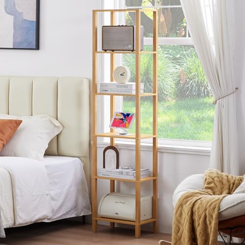 YUFAM 6 Tier Tall Skinny Bookshelf, Narrow Bookcase, Wooden Shelf, Natural - color: Natural, size: 6-Tier