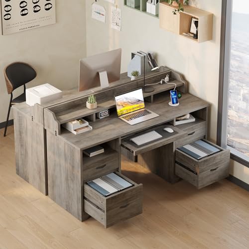 Bestier 59" Executive Desk with Charging Station & Monitor Stand, Grey - color: Grey