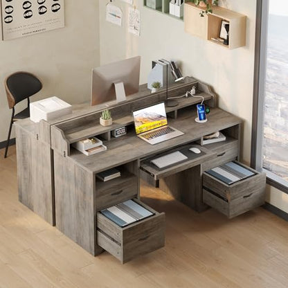 Bestier 59" Executive Desk with Charging Station & Monitor Stand, Grey - color: Grey