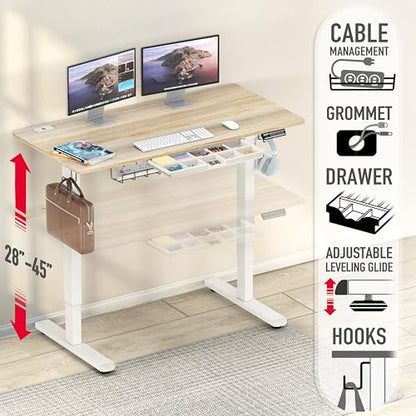 SHW 48-Inch Electric Height Adjustable Standing Desk w/Drawer, Maple - color: Maple, size: 48-Inch