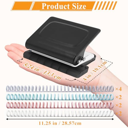 10 Hole Punch Binding Machine for Planners with 10 Multi-Color Binder Rings | 30 Holes on A4, 20 Holes on A5, 26 Holes on B5, 10 Sheet Capacity (Black) - color: Black
