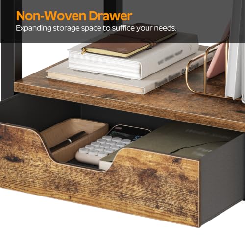 YATINEY Desktop Printer Stand, 2-Tier Printer Table with Non-Woven Drawer, Multi-Purpose Desk Organizer for Home Office, Under Desk Open Organizer Shelf, Rustic Brown PS01BR - color: Rustic Brown + Black