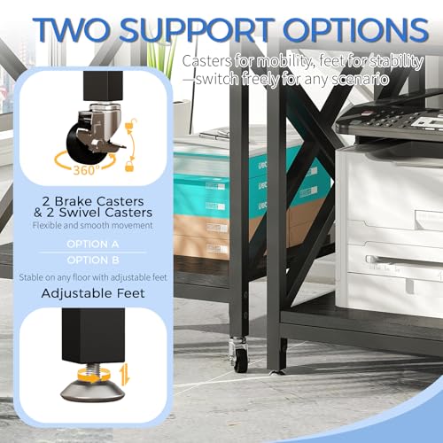 METYERRY 23.6"x23.6" Large Printer Stand with Power Outlet | 2 Tier Storage Shelf, 200 lbs Heavy Duty, Industrial Wheels, Fits 3D Printers, Laser Printers and Heat Press, Home Office - color: Black