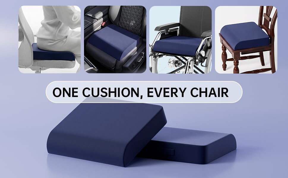 Wheelchair Seat Cushion, Navy, 4'' Thick Memory Foam & Gel - color: Navy