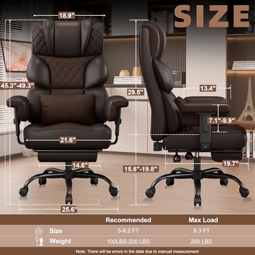 Vonesse Office Chair, Desk Chair with Soft Adjustable Armrests, Ergonomic High Back Gaming Chair with Lumbar Support, Executive Computer Chairs with Footrest (PU Leather, Brown) - color: Brown
