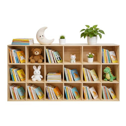 18 Cube Storage Organizer - Solid Wood Bookshelf for Bedroom, Living Room | Vertical or Horizontal Bookshelf Organizer | Open Book Shelf | Easy Assembly | 70.87''Lx11.81''Wx23.62''H (18 Cubes) - size: 18 Cubes