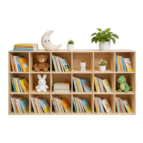 18 Cube Storage Organizer - Solid Wood Bookshelf for Bedroom, Living Room | Vertical or Horizontal Bookshelf Organizer | Open Book Shelf | Easy Assembly | 70.87''Lx11.81''Wx23.62''H (18 Cubes) - size: 18 Cubes