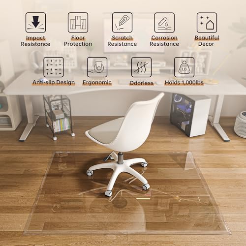 [Tempered Glass] 36“ x 36” Beveled Edge Glass Chair Mat with Polished Edge Clear Office Chair Mat, Glides Smoothly, Suitable for Carpet or Hardwood Floors - size: 36“x36”