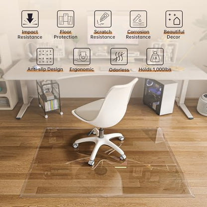 [Tempered Glass] 36“ x 36” Beveled Edge Glass Chair Mat with Polished Edge Clear Office Chair Mat, Glides Smoothly, Suitable for Carpet or Hardwood Floors - size: 36“x36”