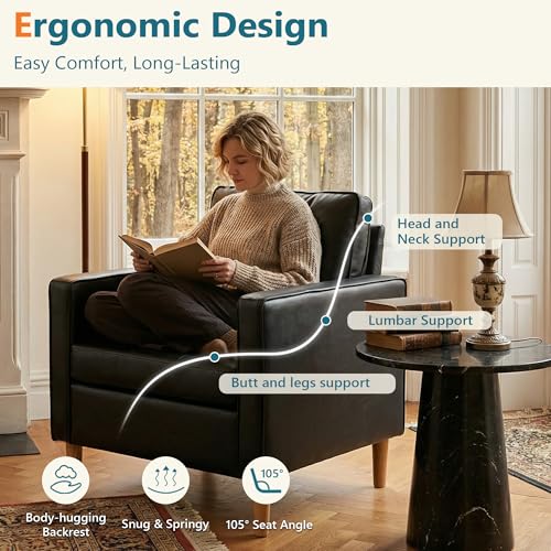 Black Leather Accent Chairs Set of 2, Mid-Century Modern, Lobby Chairs | STHOUYN Waiting Room Chairs with Arms, Club Chair, Reading, Guest, for Living Room Office Lobby - size: 2PCS