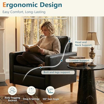 Black Leather Accent Chairs, Mid-Century Modern, Lobby Chairs | STHOUYN Waiting Room Chairs with Arms, Club Chair, Reading, Guest, for Living Room Office Lobby - size: 1PC