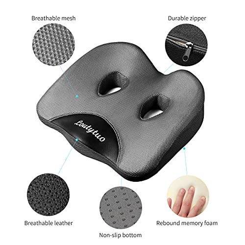 LOUTYTUO Seat Cushion Pillow,100% Memory Foam and Washable Cover,for Office Chair,Car Seat and Wheelchair,Tailbone & Sciatica & Back Pain Relief - color: Gray