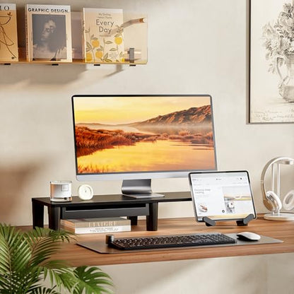 PEGZONE Ergonomic Monitor Stand Riser with Storage Drawer