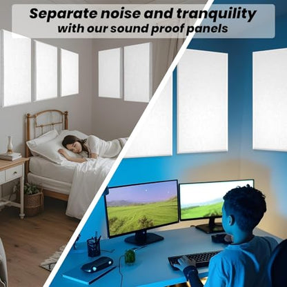 6 PCS Acoustic Panels, Large Soundproof Wall Panels, 2" Thick Fiberglass Sound Absorbing Panels, 23.6x11.8 Inches Sound Proof Foam Panels for Walls, Studio Home Offices (White) - color: White