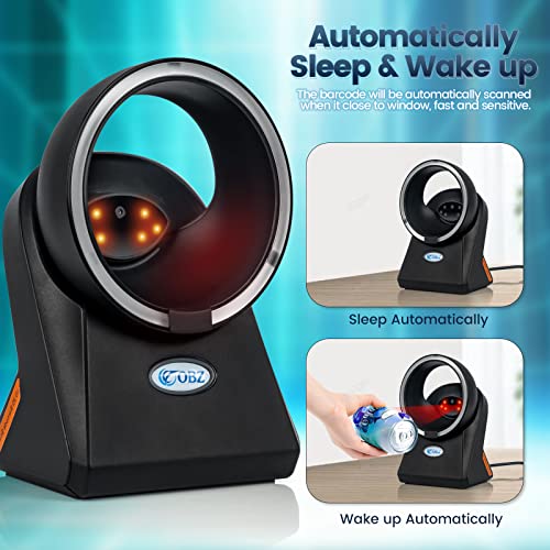 OBZ Desktop Barcode Scanne Hands-Free USB Desktop Automatic QR Code Reader | Omnidirectional Automatic scanning,Compatible with Windows,Android,Linux,MAC,1D,2D Codes in Retail Checkout use,2M USB Wired - style: Circle