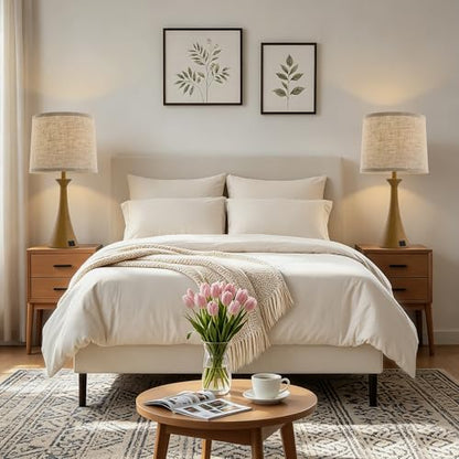 Touch Table Lamps Set of 2, 21" Bedside Lamps with USB C+A | 3 Way Dimmable Nightstand Lamps with Linen Shades, 2 LED Bulbs Included, Touch Lamp for Living Room, Bedroom and End Tables - color: Wood Grain