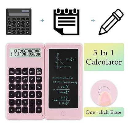 Desk Calculator, Desktop Small Calculators with Writing Notepad, Basic 4-Function Math Large Button Calculator, School Supplies, Middle/High School Students (Pink) - color: pink