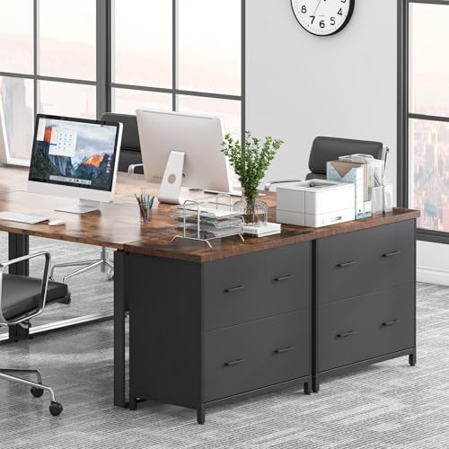Tribesigns 2-Drawer File Cabinet, Wood Lateral Filing Cabinet for Office | A4, Letter Size, Engineered Wood, Two Drawer File Cabinet for Home Office, Brown and Black