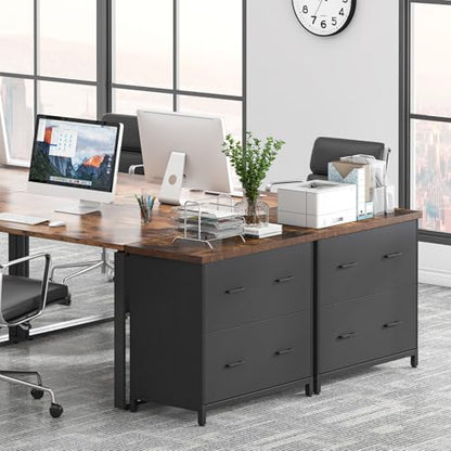 Tribesigns 2-Drawer File Cabinet, Wood Lateral Filing Cabinet for Office | A4, Letter Size, Engineered Wood, Two Drawer File Cabinet for Home Office, Brown and Black