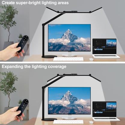 Micomlan Architect Desk Lamp with Remote Control, Adjustable Led Desk Light for Home Office with Base, 24W Bright Auto Dimming Table Light Rotatable Office Lamp with Swing Arm for Computer Cafting - color: Dark Black