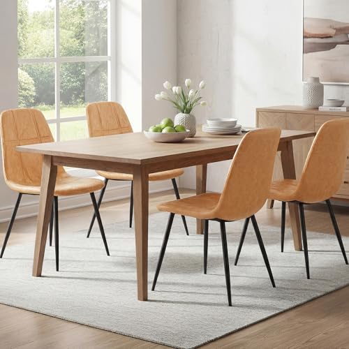 VASAGLE Dining Chairs, Set of 4 Dining Room Chairs, Metal Frame, Adjustable Feet, Easy to Clean, Glacier-Textured Synthetic Leather, for Kitchen, Caramel Brown UKDC188K01 - color: Caramel Brown, size: Set of 4 (Solid PU)