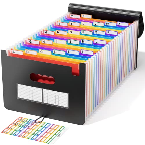 ABC life 26 Pockets Accordion File Organizer, Expanding File Folders | for Letter/A4 Size, File Organizer with A-Z Tabs for Bill Tax Receipt, File Folders for School, Home, Office Organization - color: 6 Tab Black