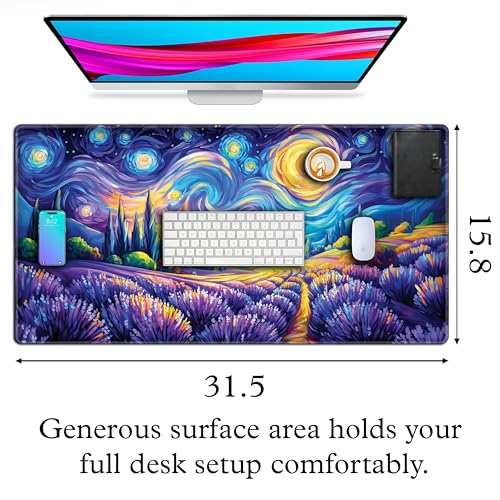 L&B Mercantile American Flag XXL Deskpad, Desk Mat for Computer Keyboard and Mouse – Patriotic USA Gaming Mousepad, Extra Long XL Mouse Pad for Laptop Office Desk. (Van Gogh Lavendar Field) - color: Van Gogh Lavendar Field