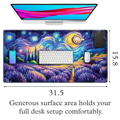 L&B Mercantile American Flag XXL Deskpad, Desk Mat for Computer Keyboard and Mouse – Patriotic USA Gaming Mousepad, Extra Long XL Mouse Pad for Laptop Office Desk. (Van Gogh Lavendar Field) - color: Van Gogh Lavendar Field