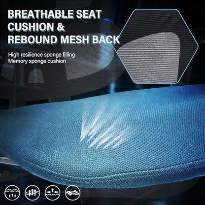 Ergonomic Office Chair with Retractable Footrest, Black | High Back Design, Dynamic Lumbar Support, 2D Headrest & 4D Armrests, Breathable Mesh Back for Home Office - color: Black