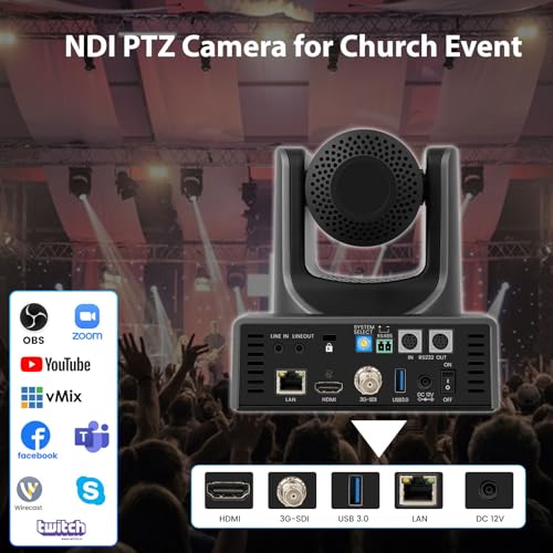 NDI PTZ Camera, 20X Optical Zoom | AI Human Tracking, 1080P 60fps, High-Speed PTZ/ 3G-SDI/ USB/ IP/ HDMI, Full NDI Live Streaming Outputs, for Church Education - color: Light Black