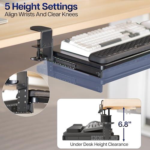 VIVO Black Clamp-on 23” to 30” x 11" Adjustable Keyboard Tray, Mount-KBST1 - color: Black, size: 22.5” to 30” adjustable width