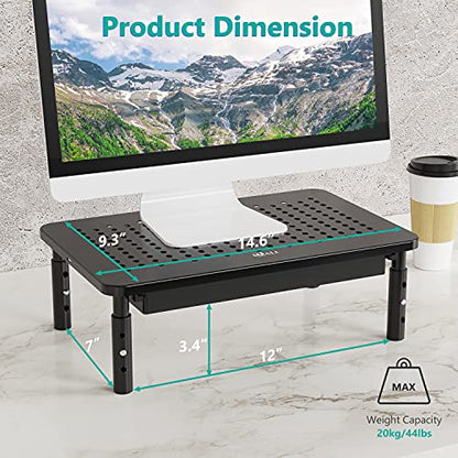 WALI Computer Monitor Stand with Storage, Desk Monitor Riser 3 Height Adjustable, Laptop Riser with Airflow Vents, Desk Organizer for Computer, Laptop, Printer, Notebook (STT003D-B), 1 Pack, Black | 3 Height Adjustable Laptop Monitor Riser with Airflow Ve