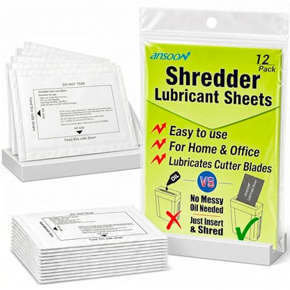 12Pcs Paper Shredder Lubricant Oil Sheets for Heavy Duty Microcut Shredders | Shredder Sharpening & Cleaning Sheets, Reduce Jams and Static – Used for Paper Shredders for Home and Office - size: 12PCS
