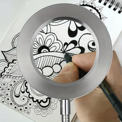 Diamond Painting Tool with Magnifying Glass + Lighting, Clip-On 5V USB LED Magnifier - 3 Color Modes, 10 Brightness Levels, Hands-Free 10x Magnifying Lamp with Flexible 14.9" Gooseneck
