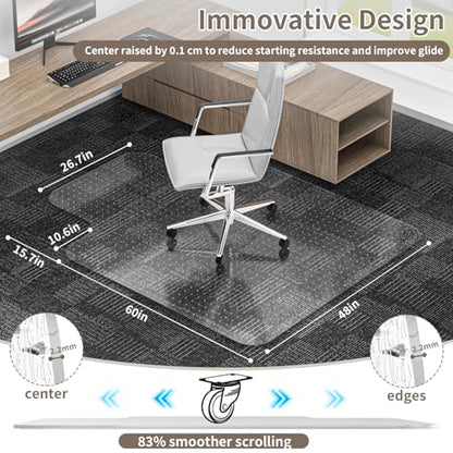 Office Chair Mat for Low Pile Carpet, 48"x60" Clear Smooth Glide with Lip - size: 48X60inch