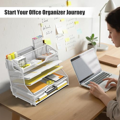 YINGHUA 5-Tier Mesh Desk Organizer, Letter Tray - White - color: 5 Tier-white