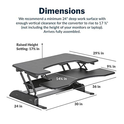 Vari VariDesk Pro Plus 36 - Adjustable Desk Converter with 11 Height Settings - Laptop Sit Stand Desk Riser for Home Office, Table Tops, Workspace - Fully Assembled with Spring Loaded Lift - Black - color: Black